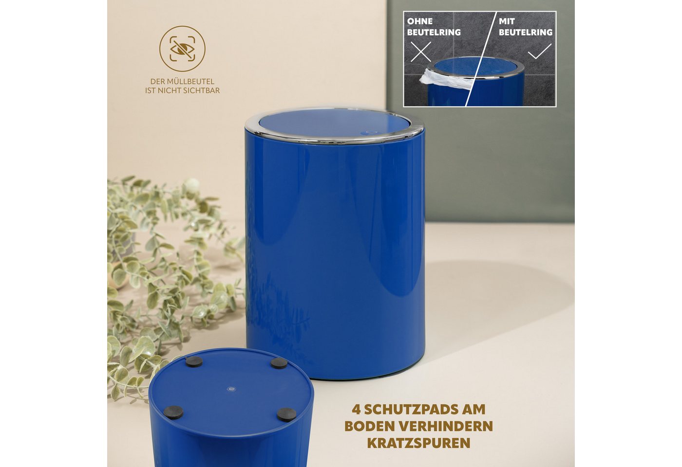 bremermann Kosmetikeimer SAVONA 5,5 Liter aus Kunststoff, rund - blau – Bild 5 von 5