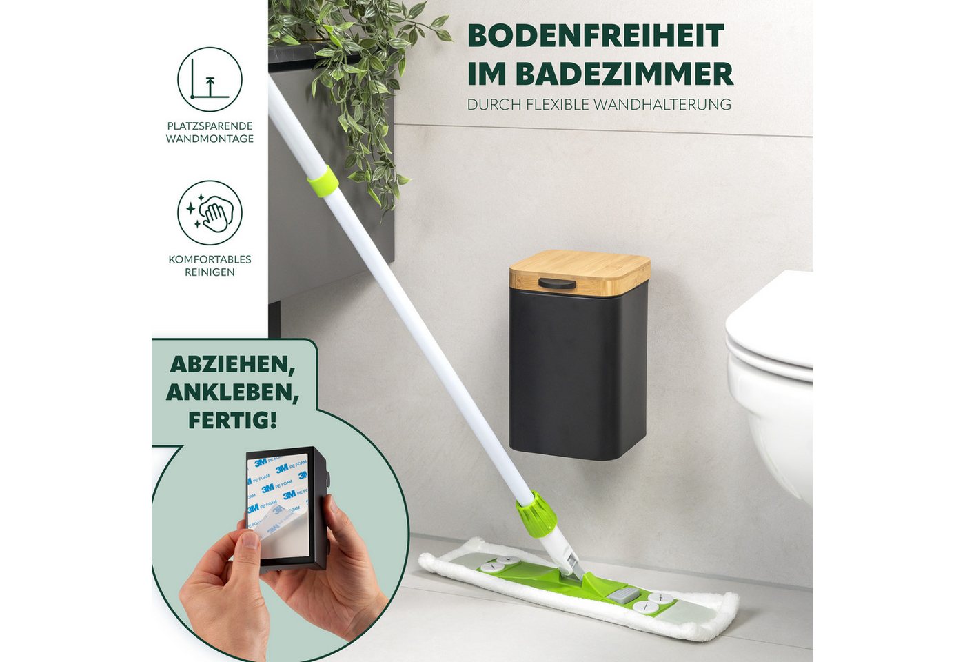 bremermann Kosmetikeimer Wand-Kosmetikeimer 3 l, Badmülleimer 2-Wege-Montage, eckig – Bild 3 von 5