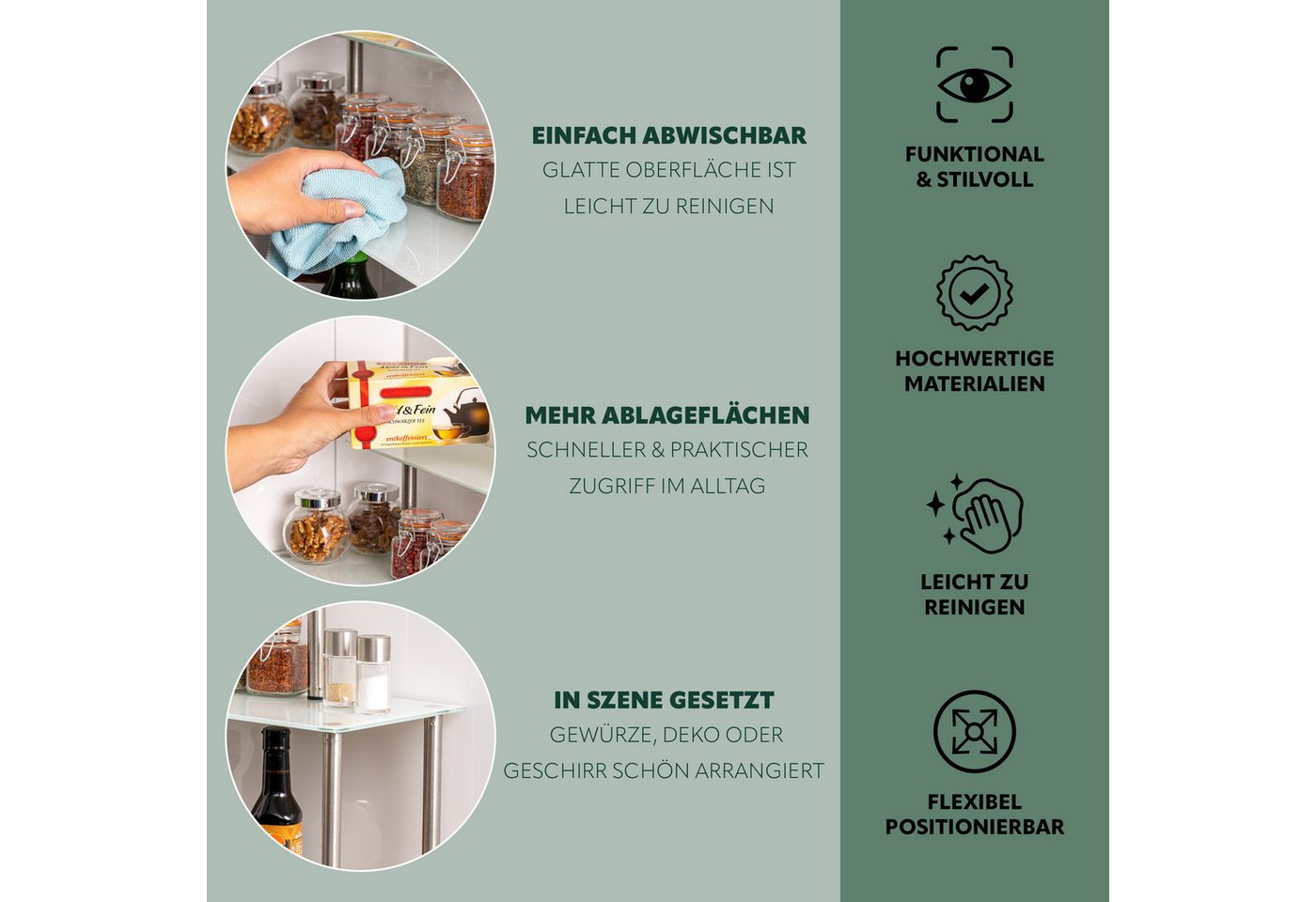 bremermann Küchenregal Glas-Regal, Küchenregal, mit Glasplatten und Edelstahlfüßen, weiß – Bild 3 von 5