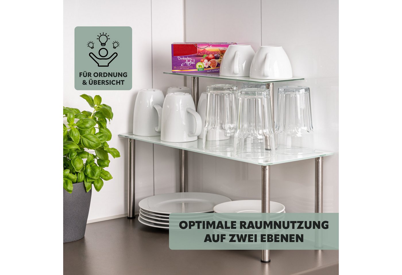 bremermann Küchenregal Glas-Regal, Küchenregal, mit Glasplatten und Edelstahlfüßen, weiß – Bild 4 von 5