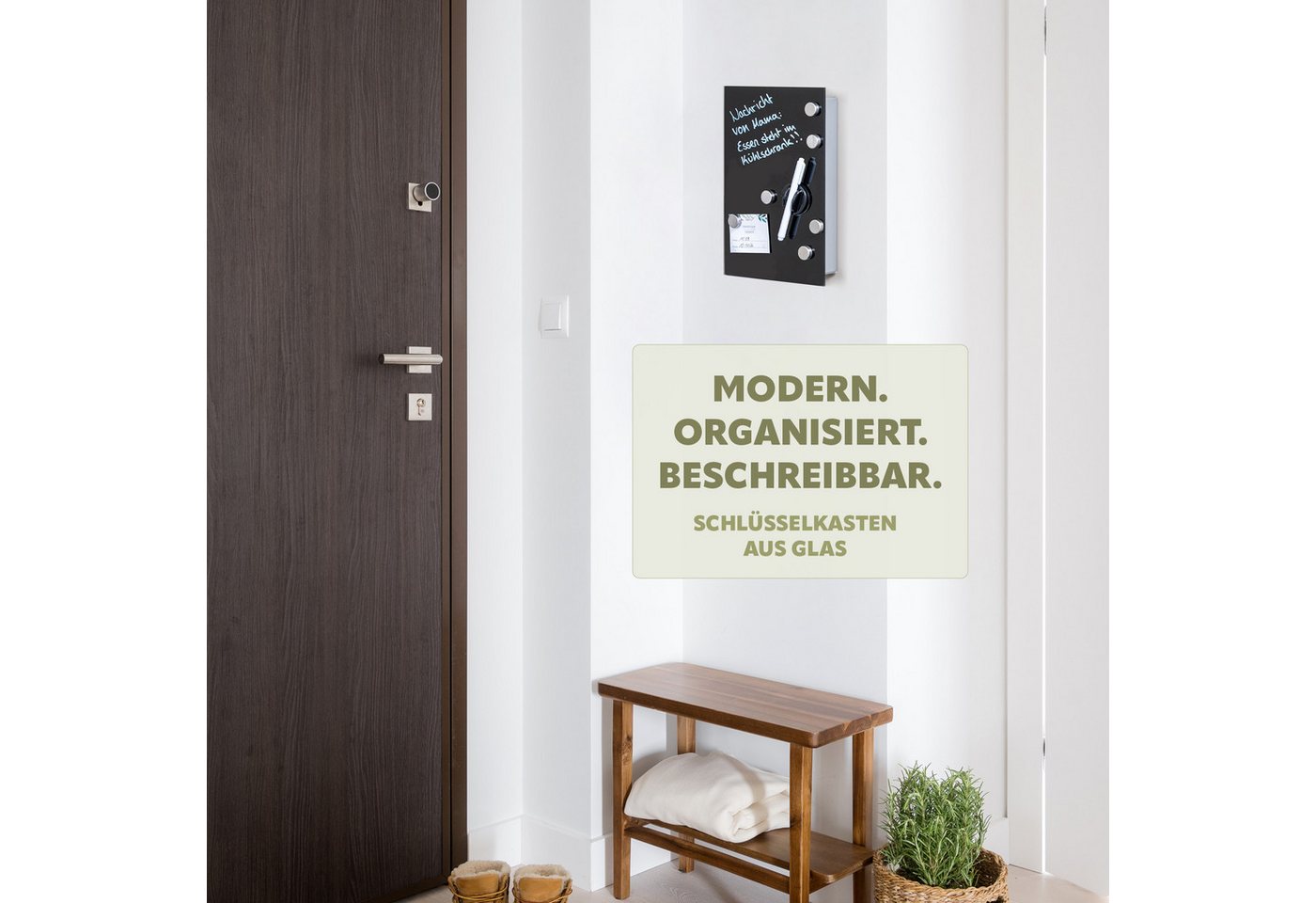 bremermann Schlüsselkasten Schlüsselkasten mit schwarzer Glasfront, beschreibbar, Haken, Magnete – Bild 2 von 5