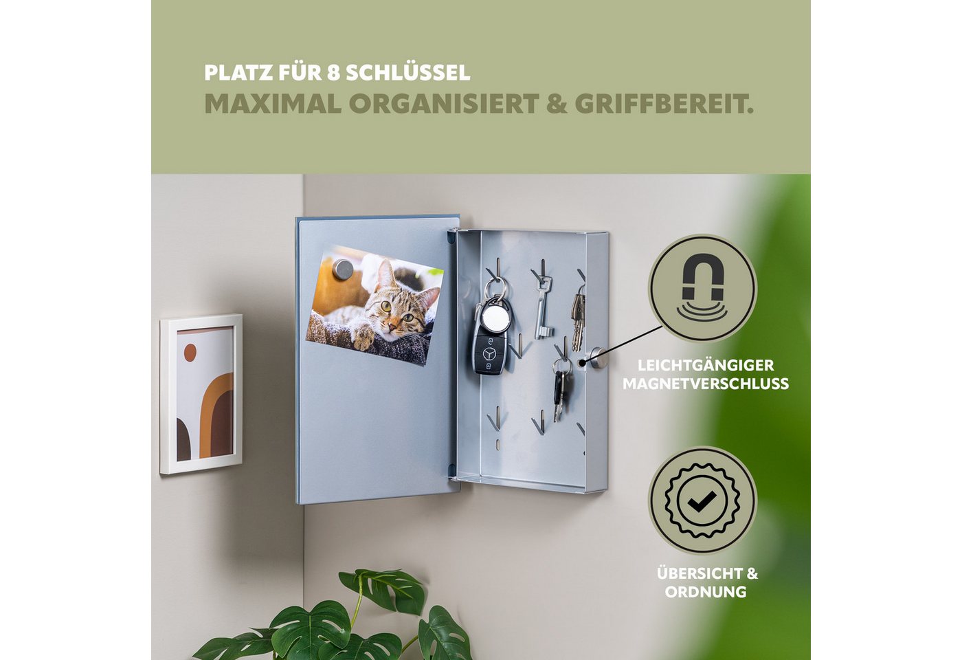 bremermann Schlüsselkasten Schlüsselkasten mit schwarzer Glasfront, beschreibbar, Haken, Magnete – Bild 4 von 5
