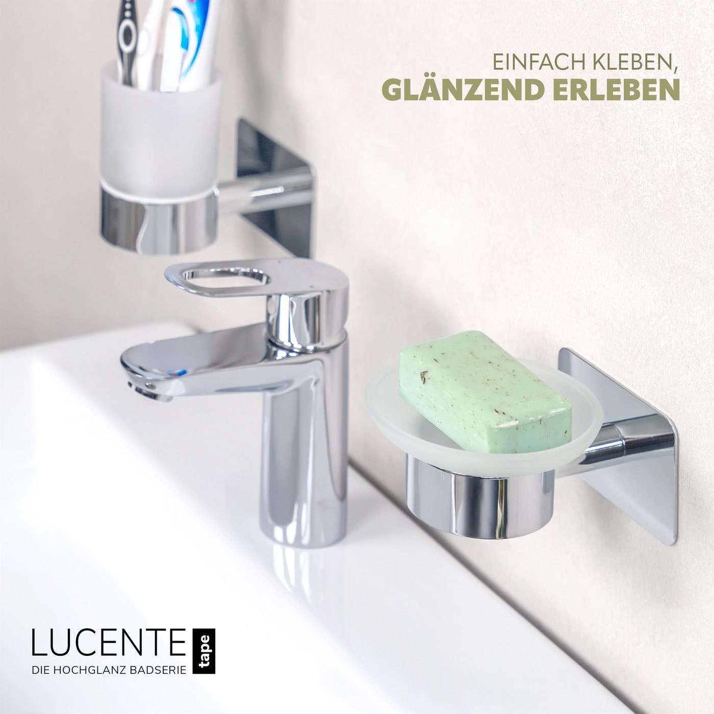 bremermann Seifenschale Bad-Serie LUCENTE TAPE - mit Klebepad, verchromt, Breite: 11 cm, 1-St. – Bild 2 von 5