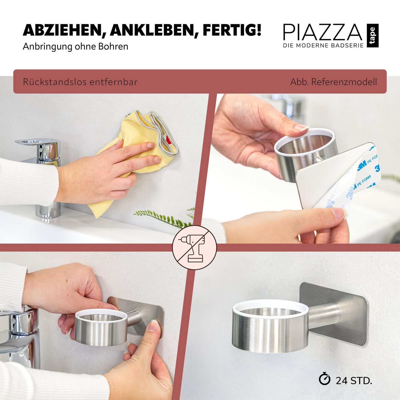 bremermann Seifenschale Bad-Serie PIAZZA TAPE - mit Klebepad, aus Glas und Edelstahl, Breite: 11 cm, 1-St. – Bild 4 von 5