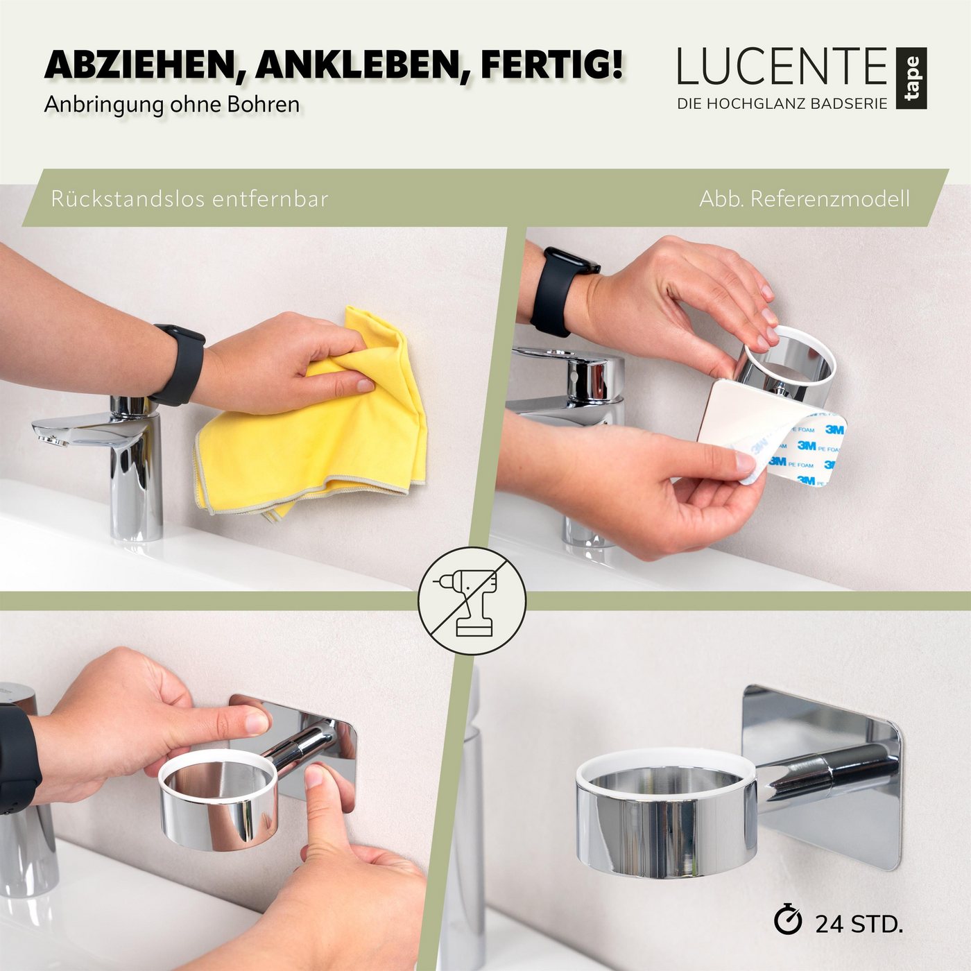 bremermann Seifenspender Bad-Serie LUCENTE TAPE - mit Klebepad, aus Glas & Edelstahl, (1-tlg) – Bild 4 von 5