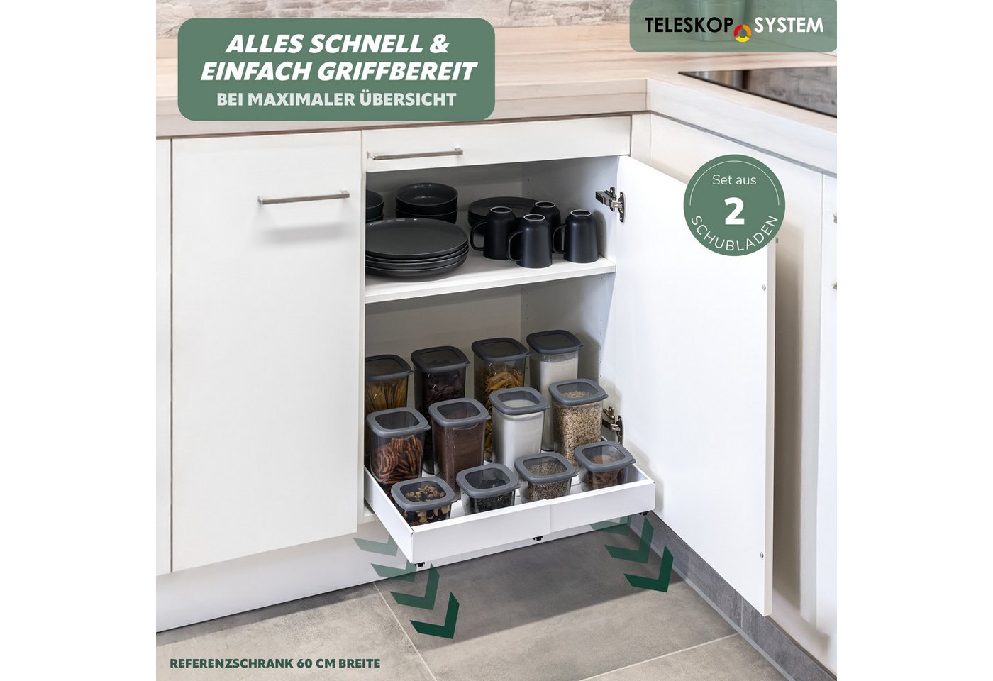 bremermann Teleskopauszug 2er Set - mit Einlegeboden, ausziehbar, Breite von 31-51 cm – Bild 2 von 5