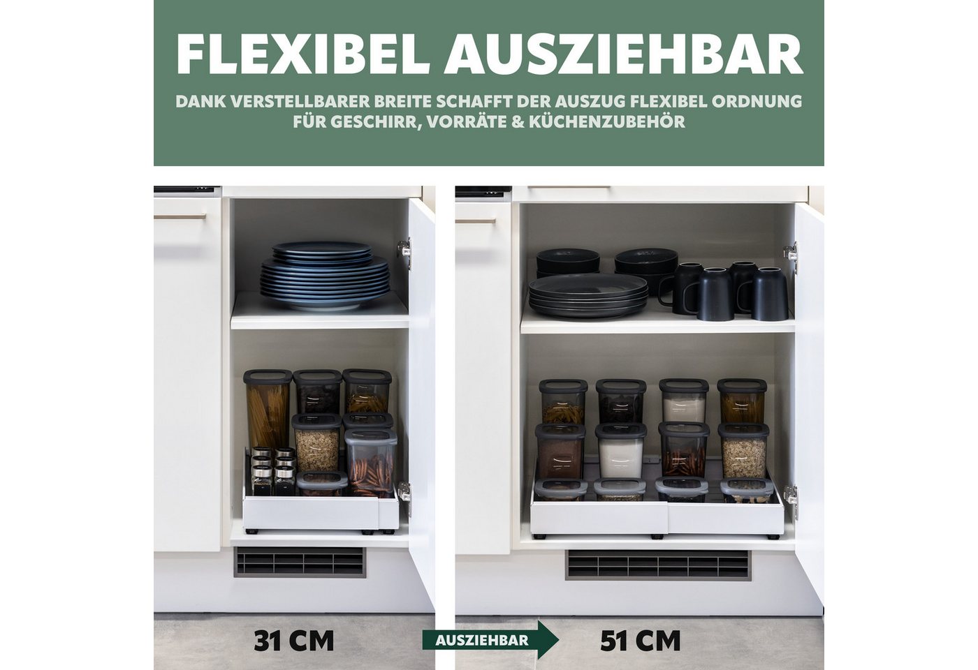 bremermann Teleskopauszug 2er Set - mit Einlegeboden, ausziehbar, Breite von 31-51 cm – Bild 3 von 5