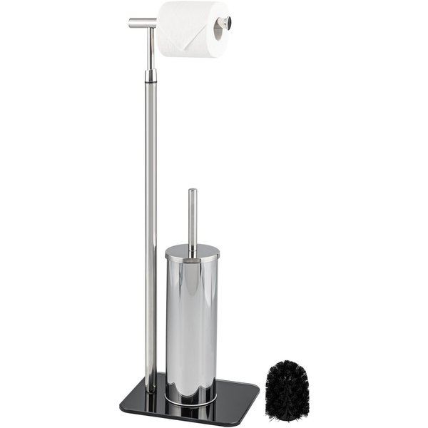 bremermann WC-Garnitur Stand-WC-Garnitur 2in1, WC-Bürste, Rollenhalter, Edelstahl Glassockel