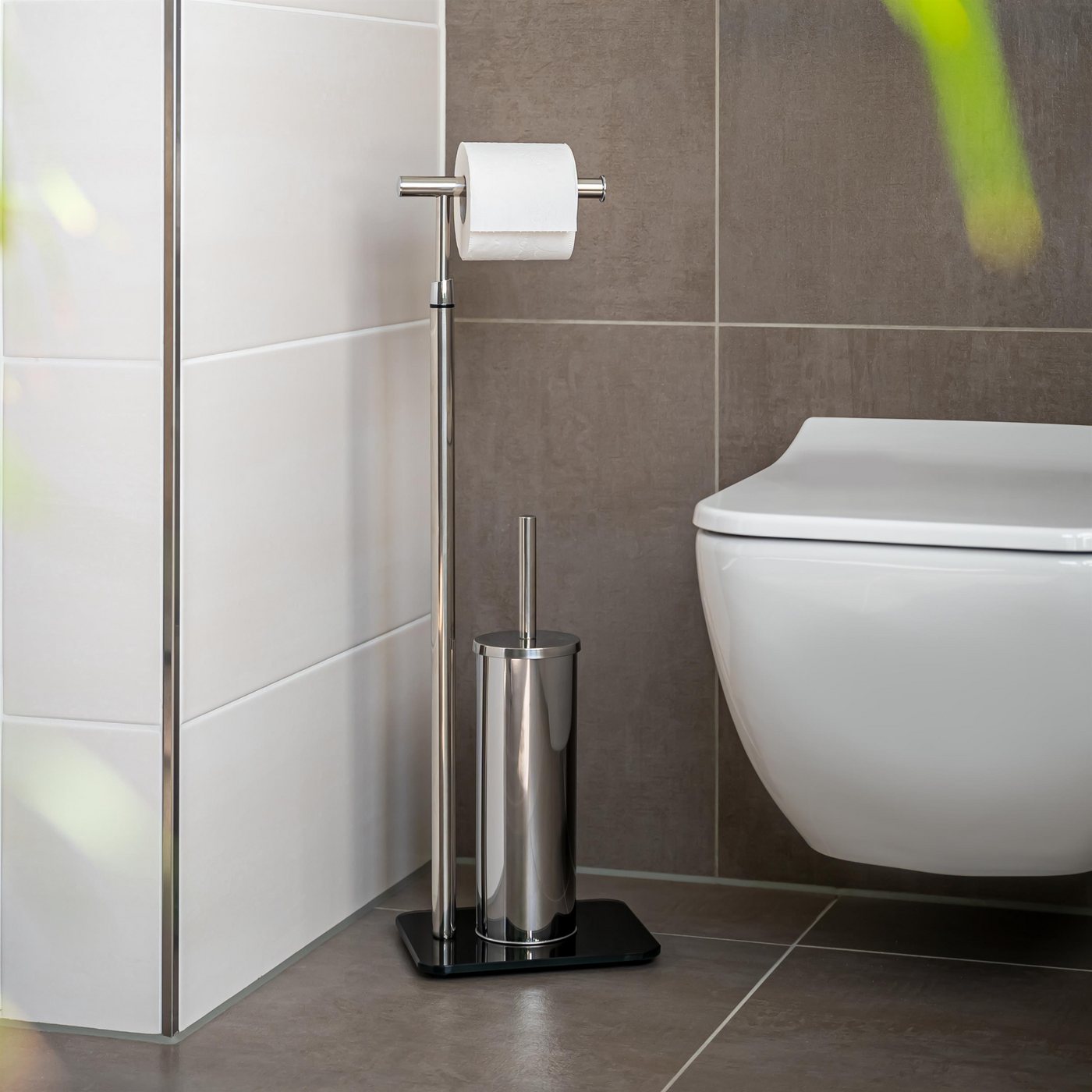 bremermann WC-Garnitur Stand-WC-Garnitur 2in1, WC-Bürste, Rollenhalter, Edelstahl Glassockel – Bild 2 von 5