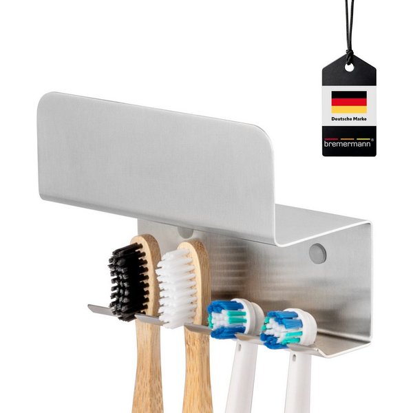 bremermann Zahnbürstenhalter Zahnbürstenhalter PUREZZA zum Kleben oder Bohren, Edelstahl matt, (1-St)