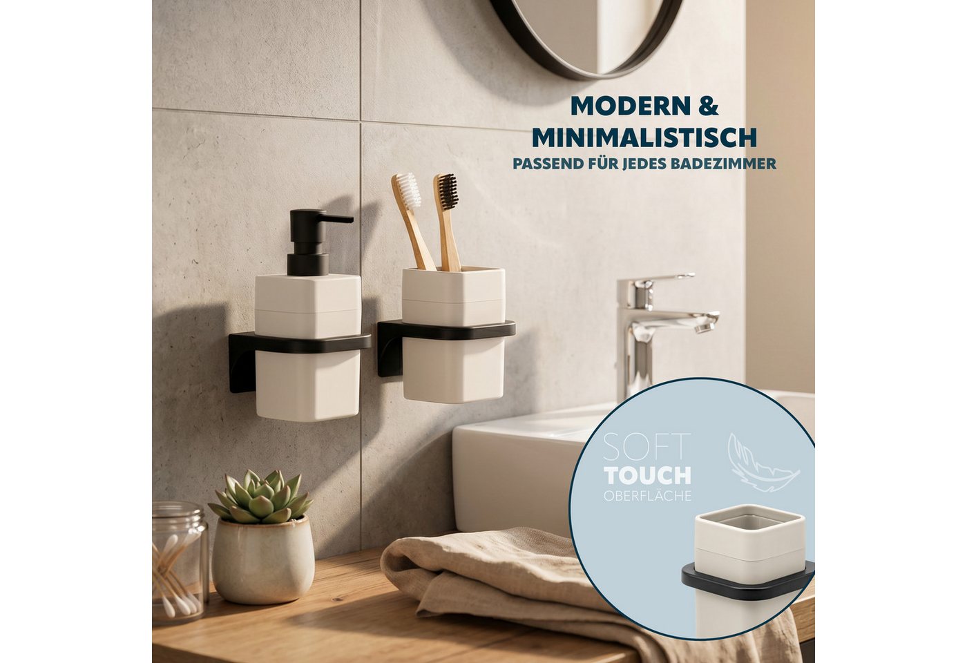 bremermann Zahnputzbecher eckig, SAVONA Soft-Touch inkl. Wandhalterung, schwarz, (1-St) – Bild 2 von 5