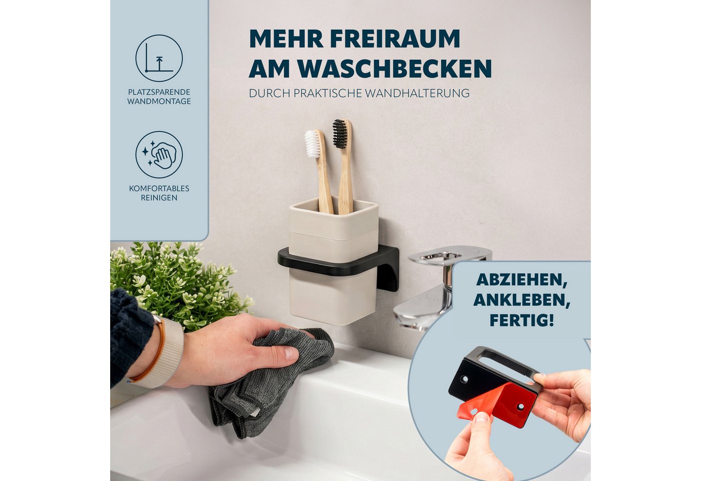 bremermann Zahnputzbecher eckig, SAVONA Soft-Touch inkl. Wandhalterung, schwarz, (1-St) – Bild 3 von 5