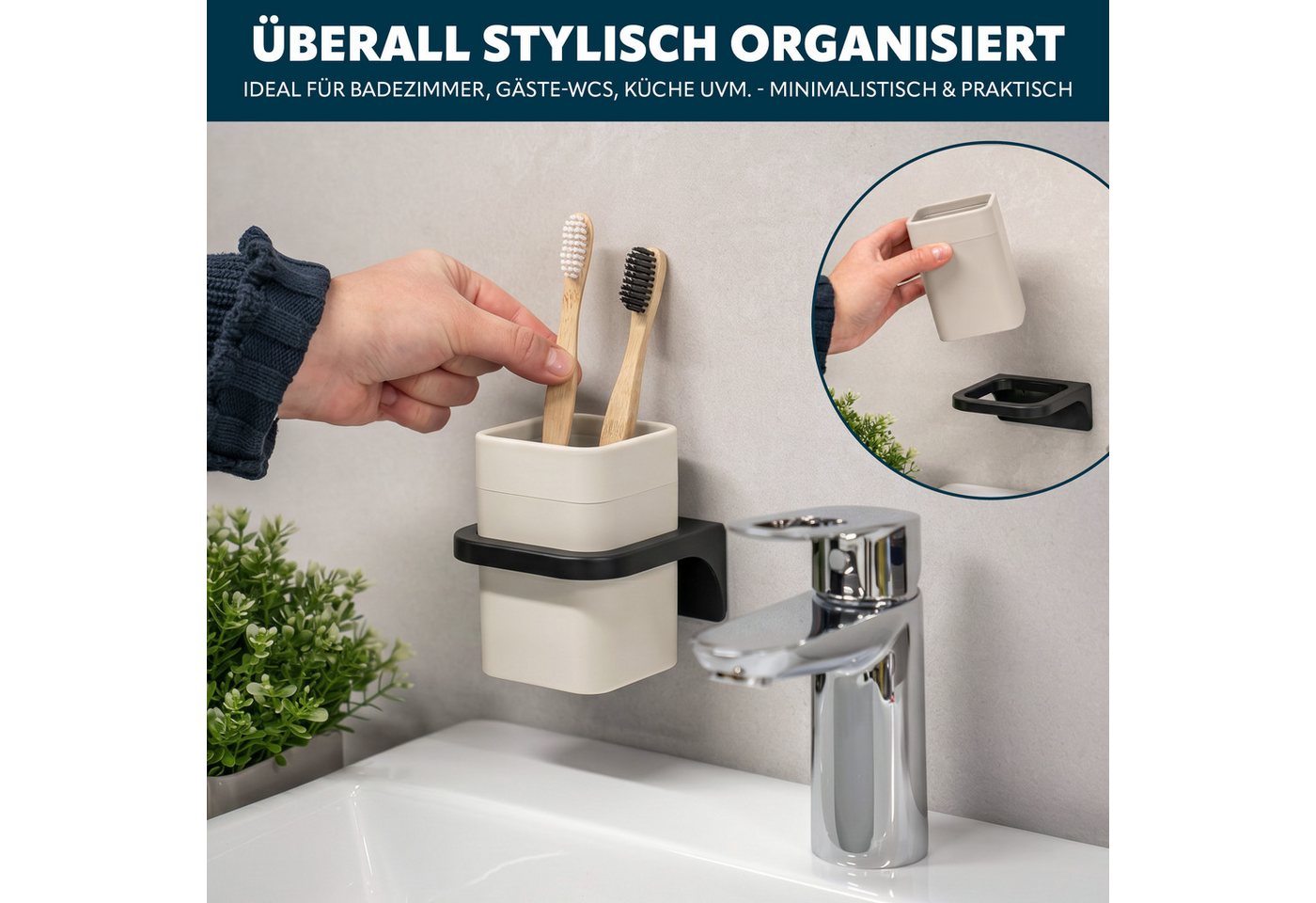 bremermann Zahnputzbecher eckig, SAVONA Soft-Touch inkl. Wandhalterung, schwarz, (1-St) – Bild 4 von 5