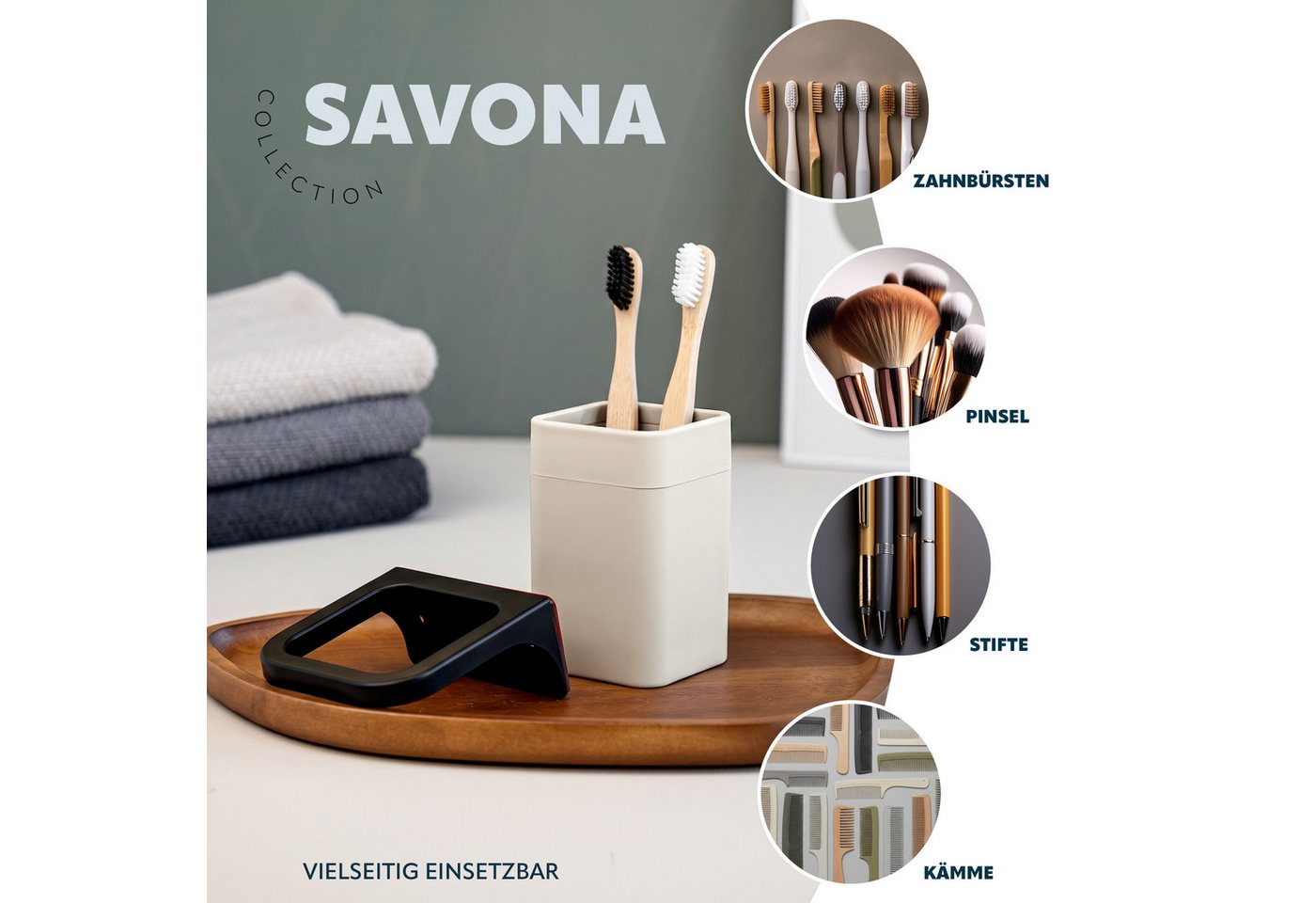 bremermann Zahnputzbecher eckig, SAVONA Soft-Touch inkl. Wandhalterung, schwarz, (1-St) – Bild 5 von 5