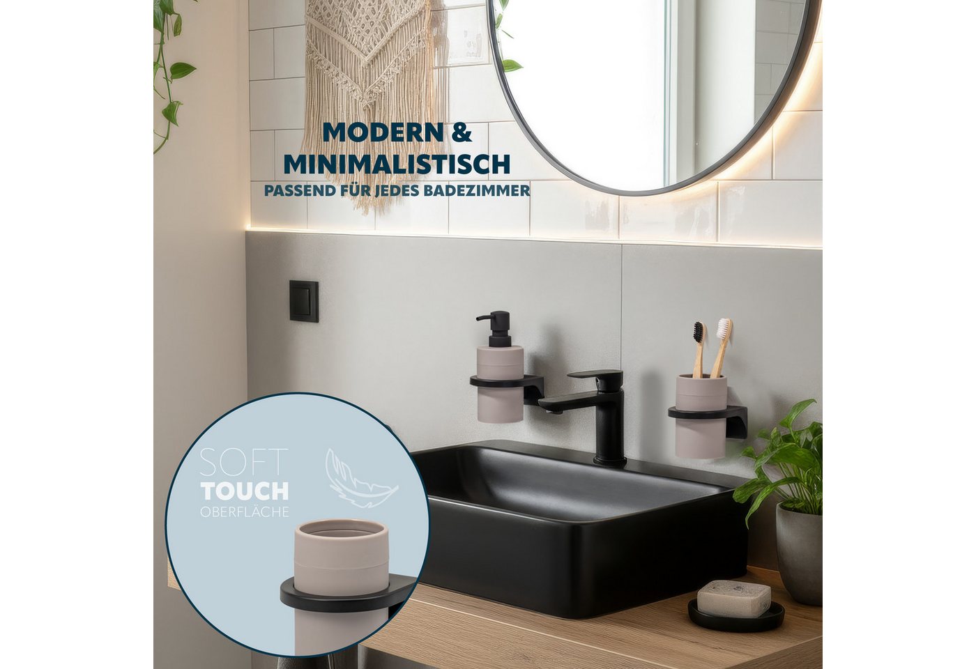 bremermann Zahnputzbecher rund, SAVONA Soft-Touch inkl. Wandhalterung, (1-St) – Bild 2 von 5