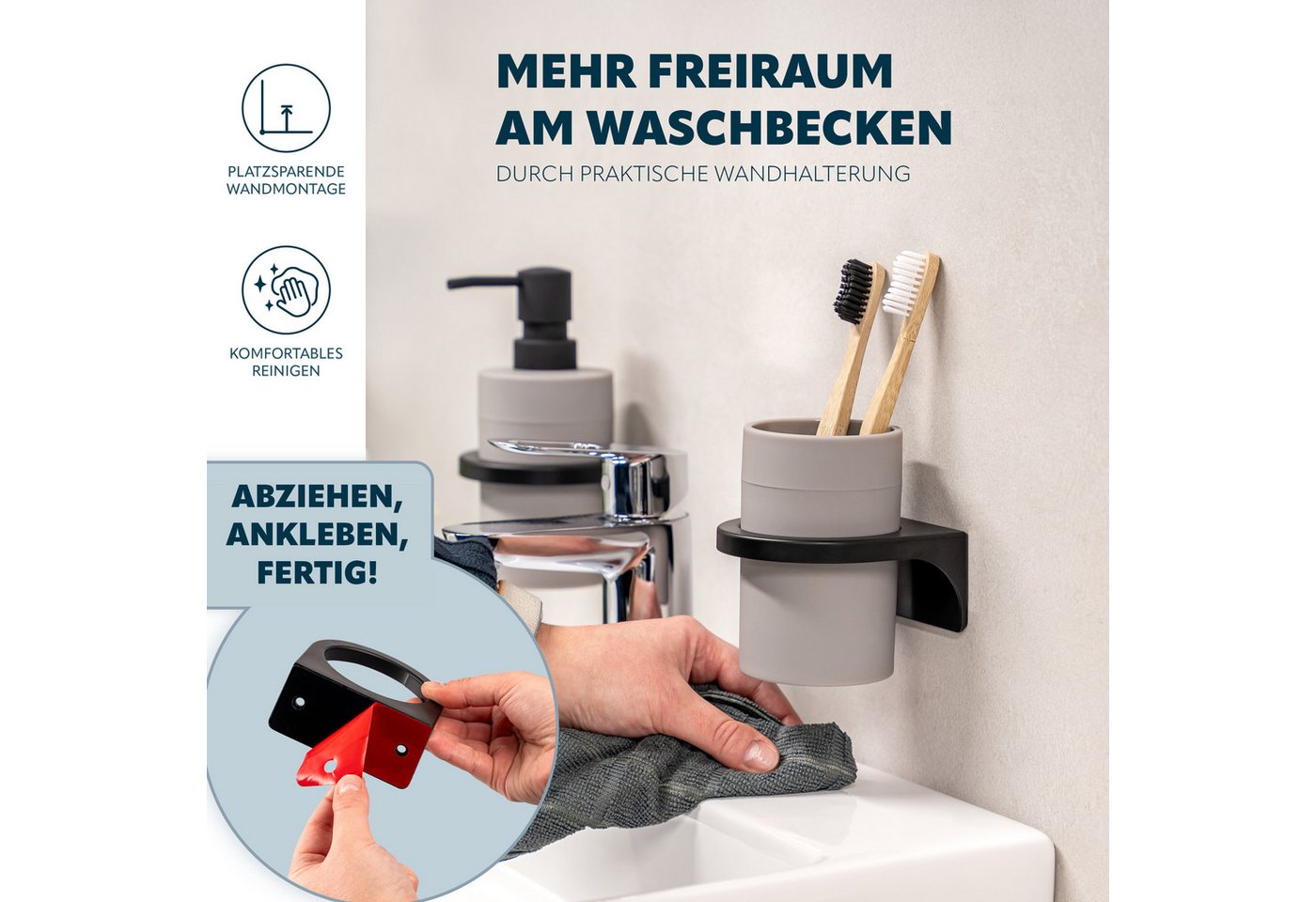 bremermann Zahnputzbecher rund, SAVONA Soft-Touch inkl. Wandhalterung, (1-St) – Bild 3 von 5