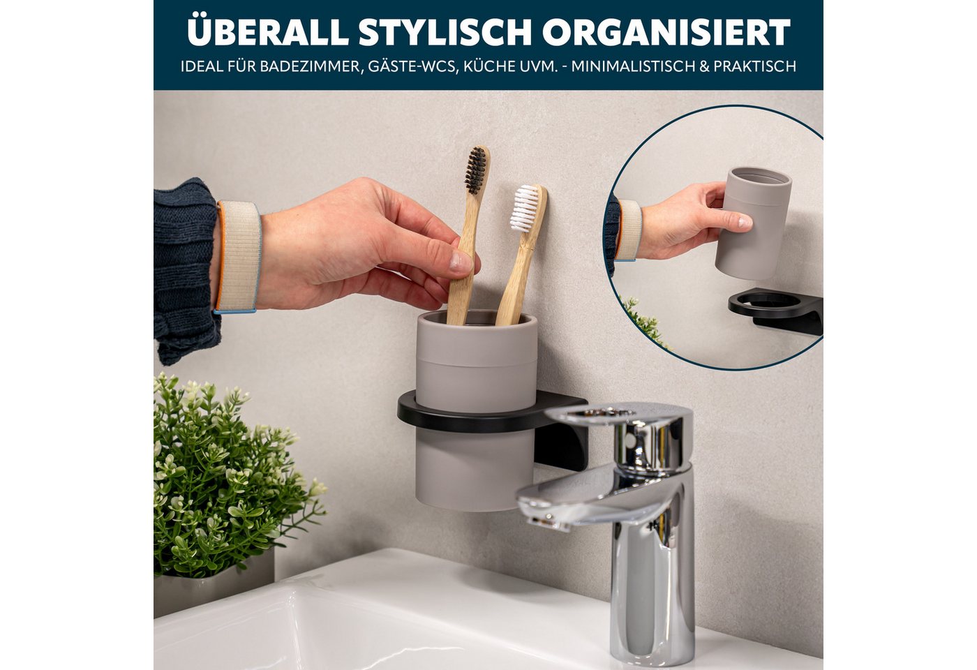 bremermann Zahnputzbecher rund, SAVONA Soft-Touch inkl. Wandhalterung, (1-St) – Bild 4 von 5