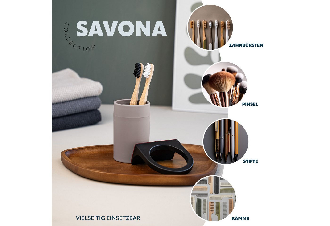 bremermann Zahnputzbecher rund, SAVONA Soft-Touch inkl. Wandhalterung, (1-St) – Bild 5 von 5