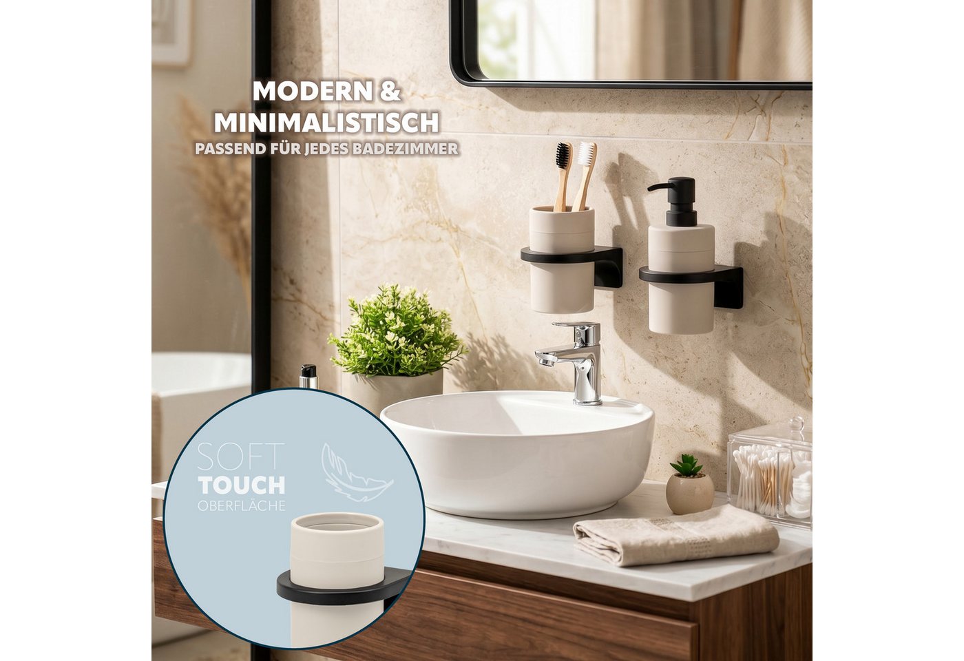 bremermann Zahnputzbecher rund, SAVONA Soft-Touch inkl. Wandhalterung, (1-St) – Bild 2 von 5