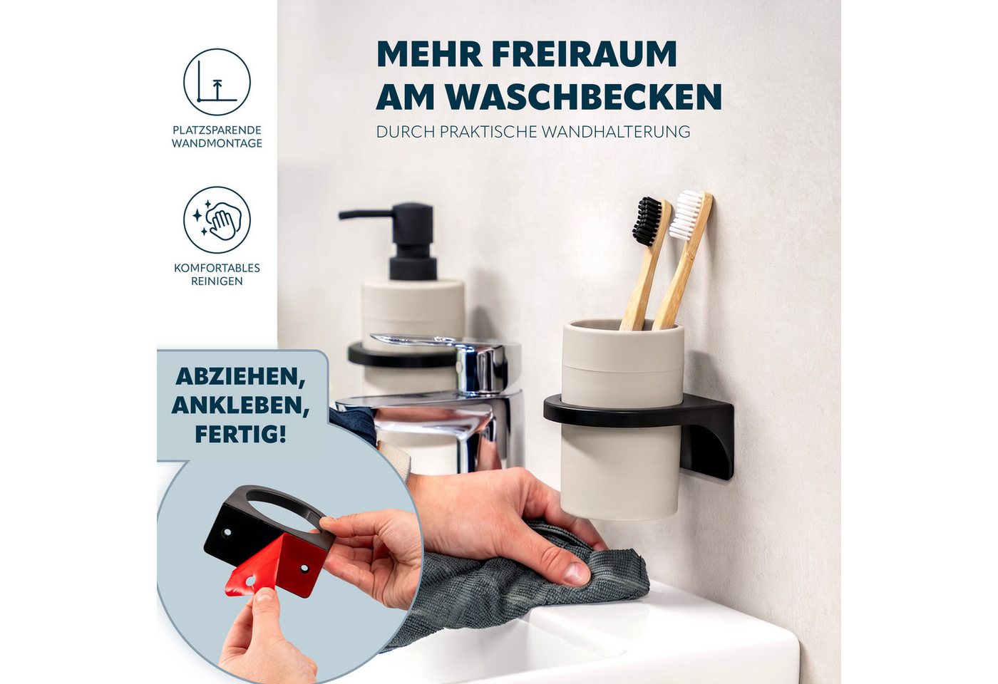 bremermann Zahnputzbecher rund, SAVONA Soft-Touch inkl. Wandhalterung, (1-St) – Bild 3 von 5