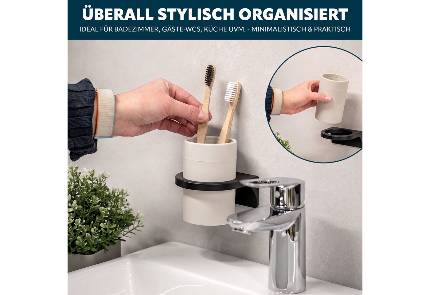bremermann Zahnputzbecher rund, SAVONA Soft-Touch inkl. Wandhalterung, (1-St) – Bild 4 von 5