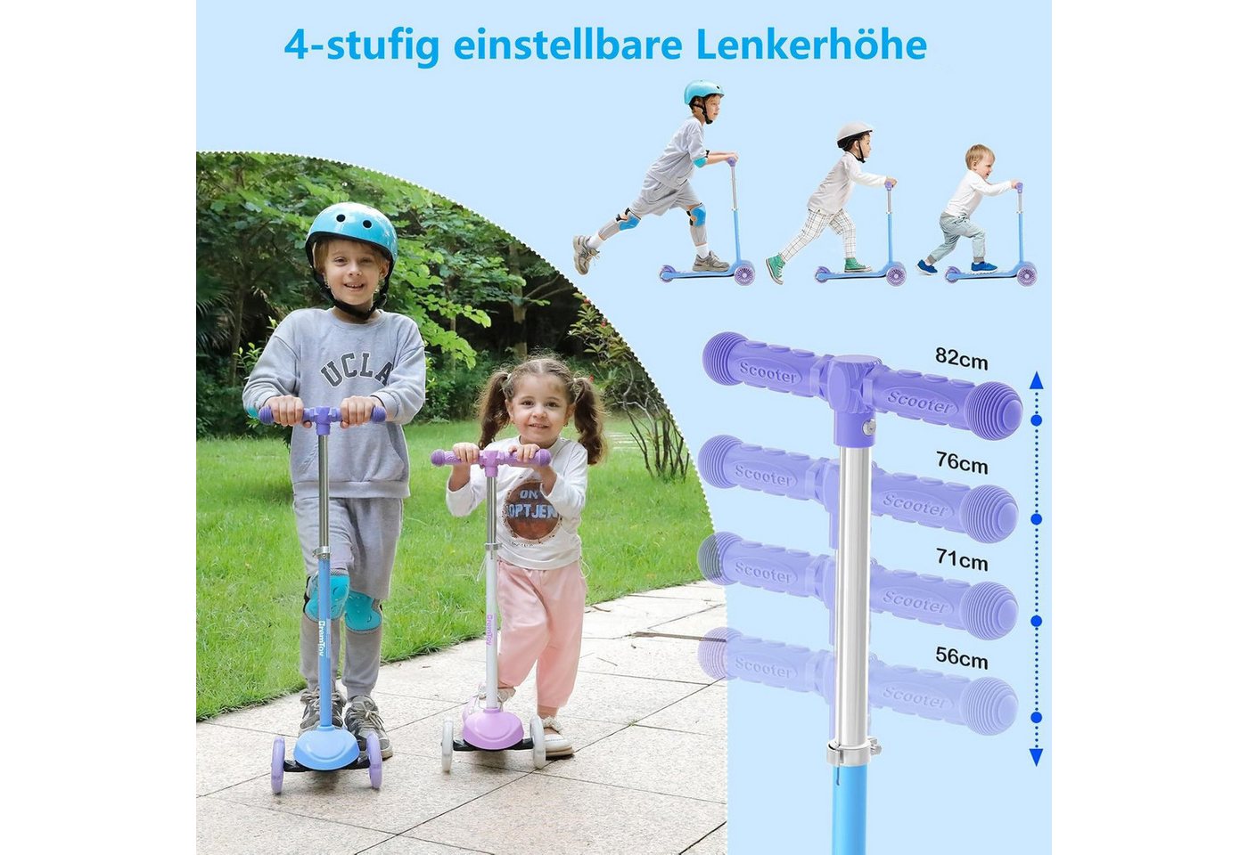 BremToy Dreiradscooter Höhenverstellbare Kinderroller mit leuchtendem Deck und PU-LED Rädern – Bild 2 von 5