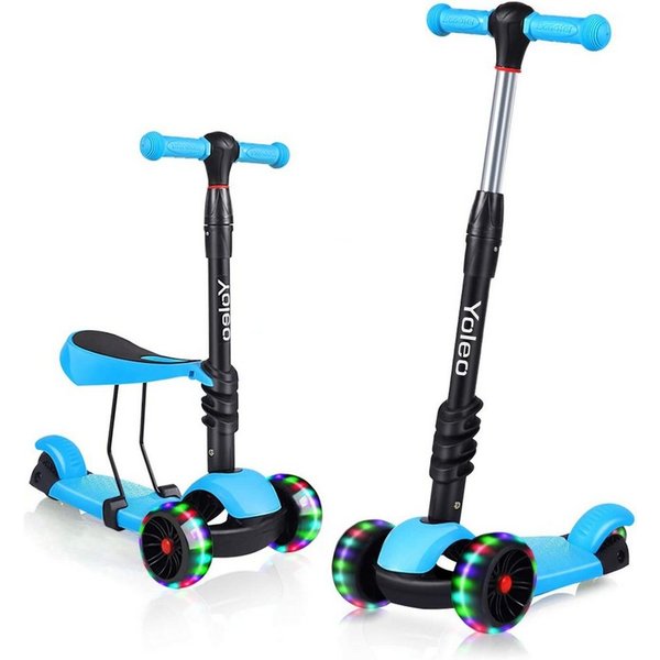 BremToy Scooter 3 in 1 Kinder Roller Scooter mit Sitz LED Räder ab 2 Jahre