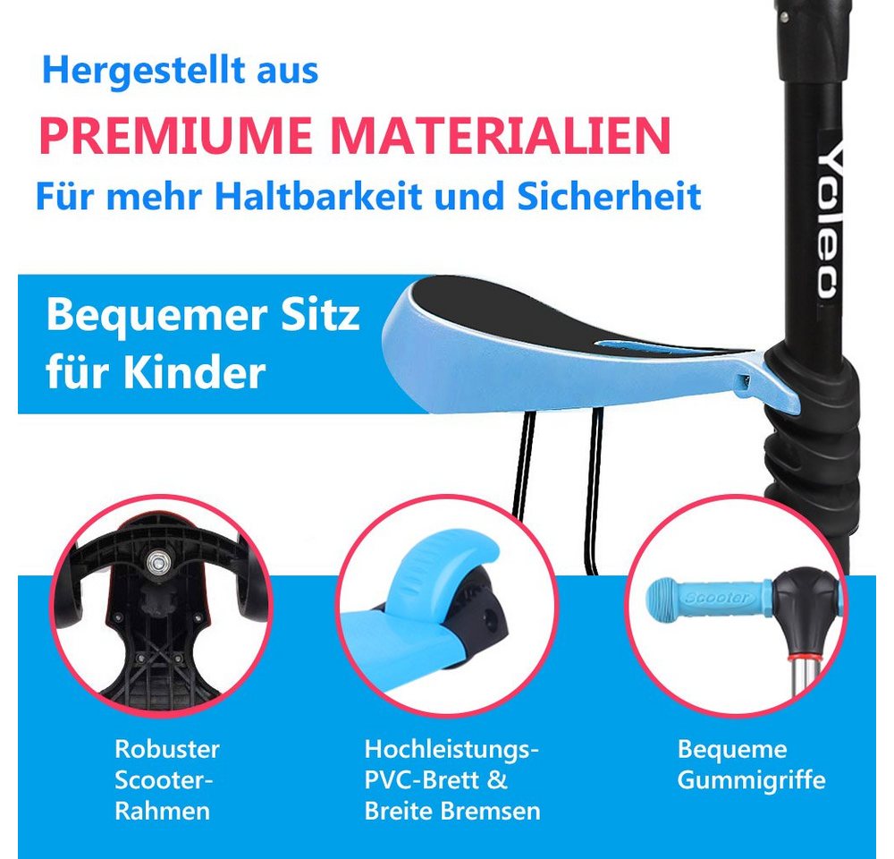 BremToy Scooter 3 in 1 Kinder Roller Scooter mit Sitz LED Räder ab 2 Jahre – Bild 5 von 5