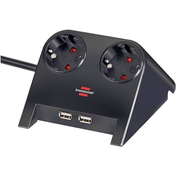 Brennenstuhl Desktop-Power USB-Charger mit 2x USB-2.0-Lader 1153500222 Steckdosenleiste, mit USB, erhöhter Berührungsschutz