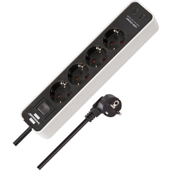 Brennenstuhl Ecolor H05VV-F3G1,5 4-fach 1,5m mit 2 USB-C-Ladebuchsen Steckdosenleiste (Ein- / Ausschalter, USB-Anschlüsse, Kabellänge 1,5 m)