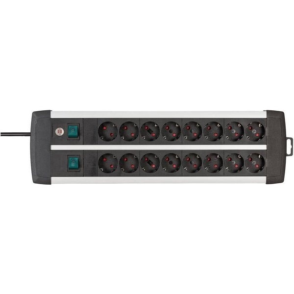 Brennenstuhl Premium-Alu-Line Technik Steckdosenleiste, 16-fach Duo 1391000916 Steckdosenleiste, erhöhter Berührungsschutz, mit 2 Schalter, mit Hängelasche