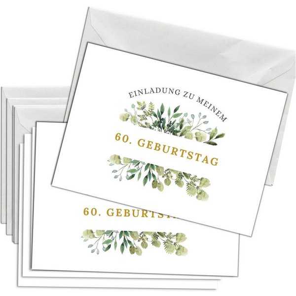 Briefzauber Einladungskarten Geburtstagseinladung 60. Geburtstag, Set 12x Karten & 12x Umschläge