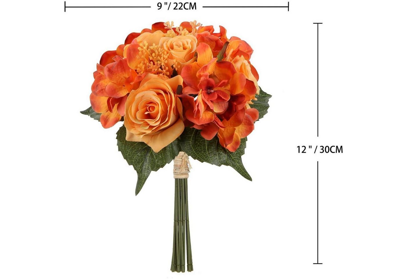 Kunstblumenstrauß Künstliche Blumenstrauß Hortensie Rosenbouquet, 2er Set 30cm Orange, Briful – Bild 3 von 5