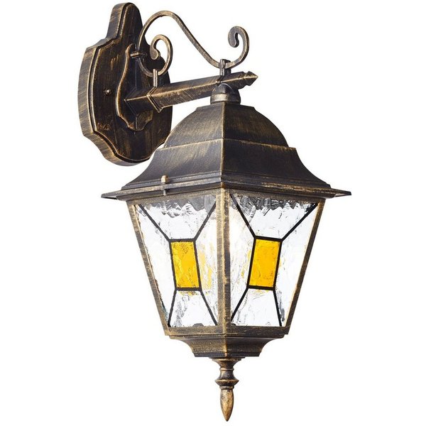 Brilliant Außen-Wandleuchte Janel, ohne Leuchtmittel, 45 cm Höhe, 26 cm Tiefe, E27, Metall/Glas, schwarz goldfarben