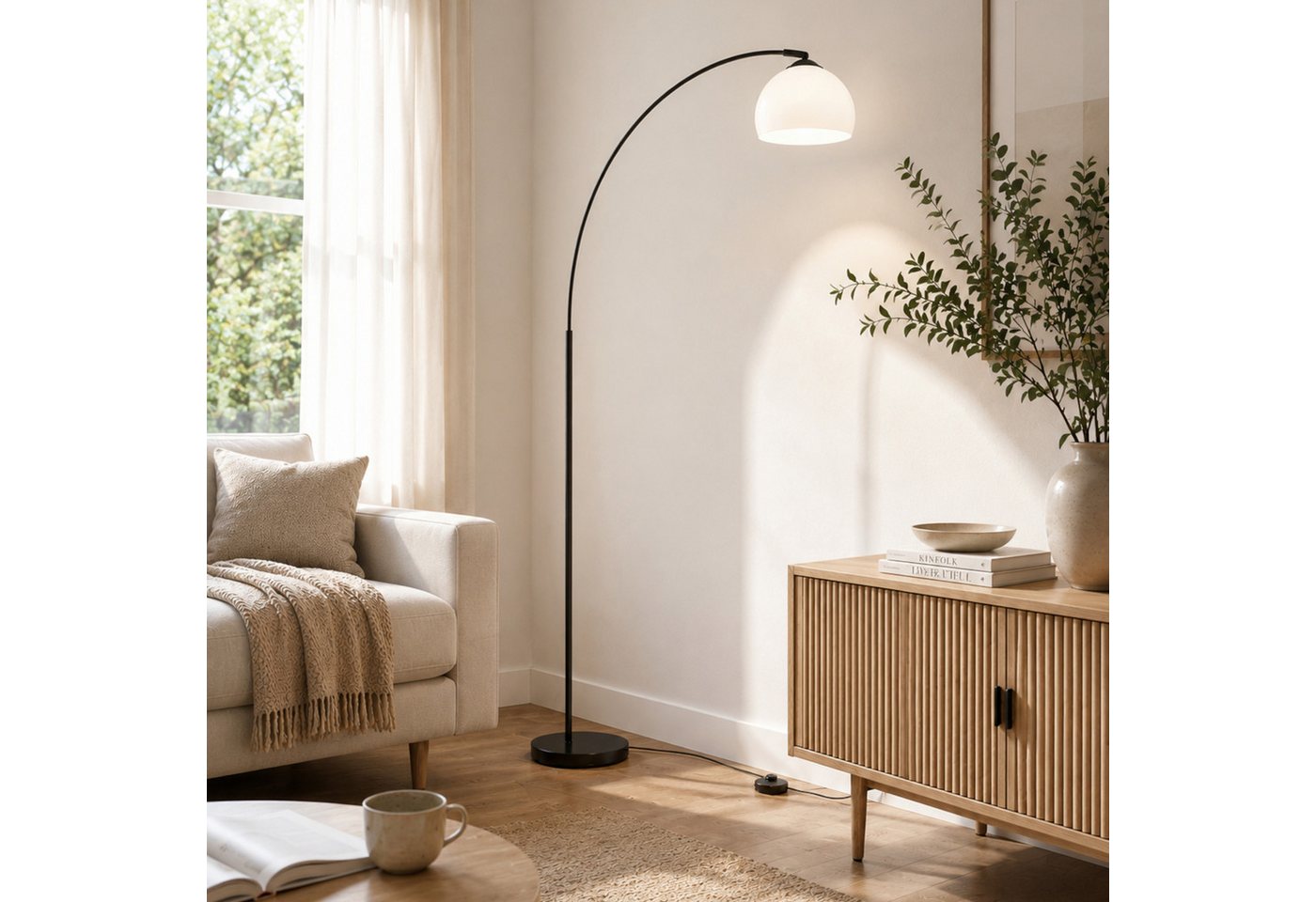 Brilliant Bogenlampe Vessa - Bogenstehleuchte, ohne Leuchtmittel, Stehlampe Wohnzimmer, H 166 cm, B 122 cm, E27-Fassung, Bogenleuchte – Bild 2 von 5