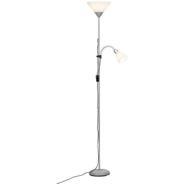 Brilliant Deckenfluter Spari, LED wechselbar, Warmweiß, LED Stehlampe Lesearm silber/weiß
