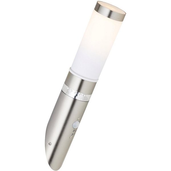 Brilliant LED Außen-Wandleuchte BOLE, Bewegungsmelder, LED fest integriert, 44 cm Höhe, Ø 8 cm, Bewegungsmelder, E27, Metall/Kunststoff, edelstahl