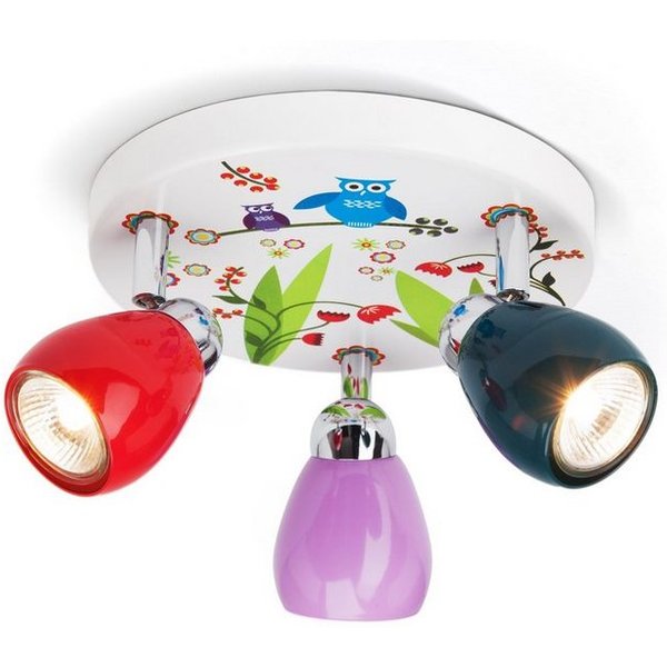 Brilliant LED Deckenstrahler BIRDS, LED wechselbar, Warmweiß, Spotrondell bunt, 3 x GU10 max. 3W, 11cm Höhe, schwenkbar, Metall