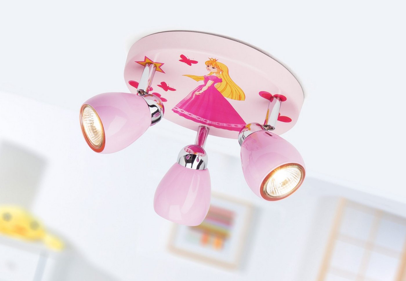 Brilliant LED Deckenstrahler PRINCESS, Halogen, LED wechselbar, Spotrondell rosa, 3 x GU10 max. 3W, 11cm Höhe, schwenkbar, Metall – Bild 2 von 3