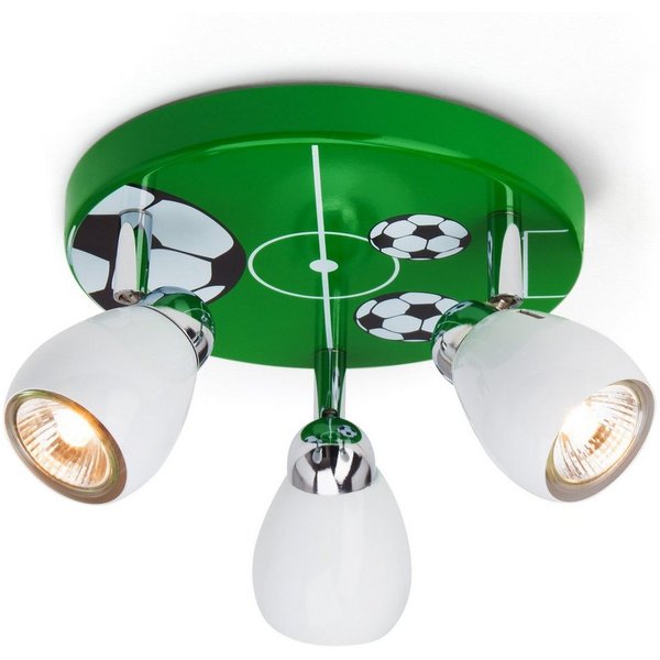 Brilliant LED Deckenstrahler SOCCER, LED wechselbar, Warmweiß, Spotrondell weiß/grün-schwarz-weiß, 3 x GU10 max. 3W, 11cm Höhe