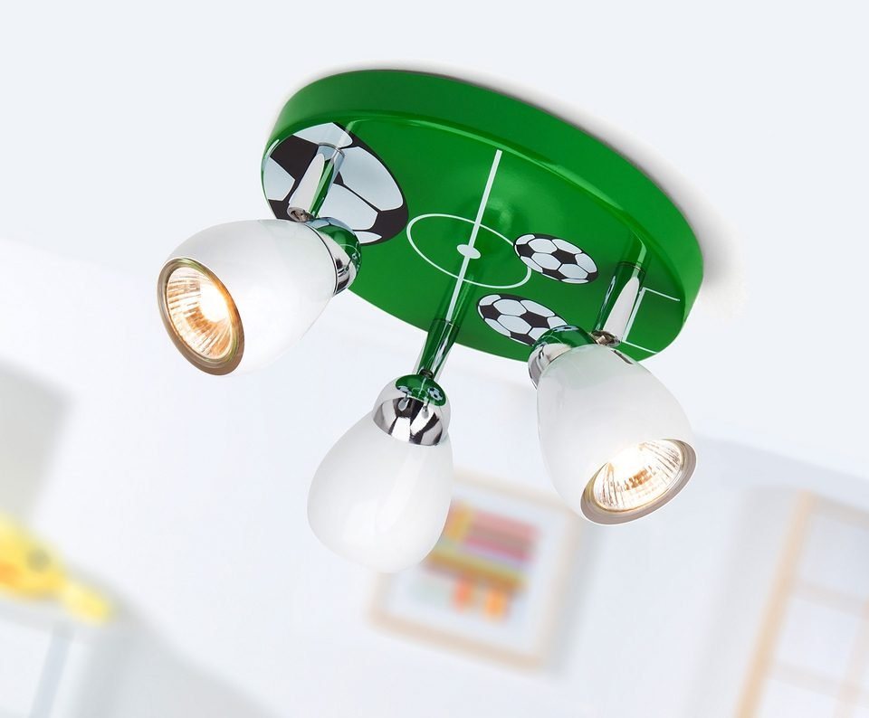 Brilliant LED Deckenstrahler SOCCER, LED wechselbar, Warmweiß, Spotrondell weiß/grün-schwarz-weiß, 3 x GU10 max. 3W, 11cm Höhe – Bild 3 von 4