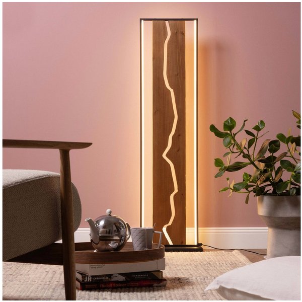 Brilliant LED Stehlampe Thunder, LED fest integriert, Warmweiß, 115 x 12,5 cm, Holz/Metall, braun/schwarz, indirekte Beleuchteung