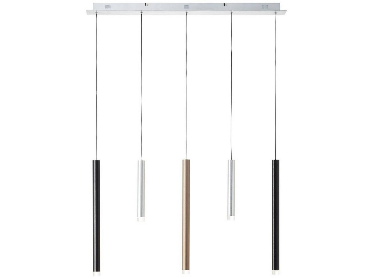 Brilliant Pendelleuchte Cembalo, LED fest integriert, Warmweiß, LED Hängelampe 5flg alu/schwarz/braun – Bild 2 von 4