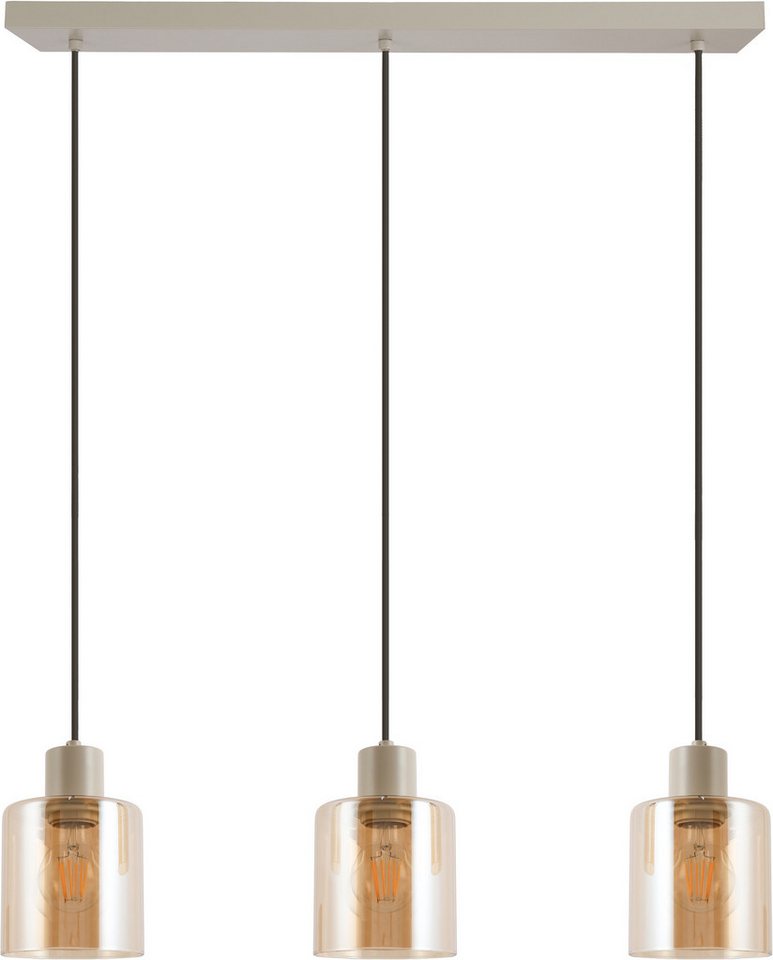 Brilliant Pendelleuchte Lyska, ohne Leuchtmittel, 72 x 12,5 x 120 cm, 3x E27 Fassung, Metall/Glas, beige/bernsteinfarben – Bild 2 von 4