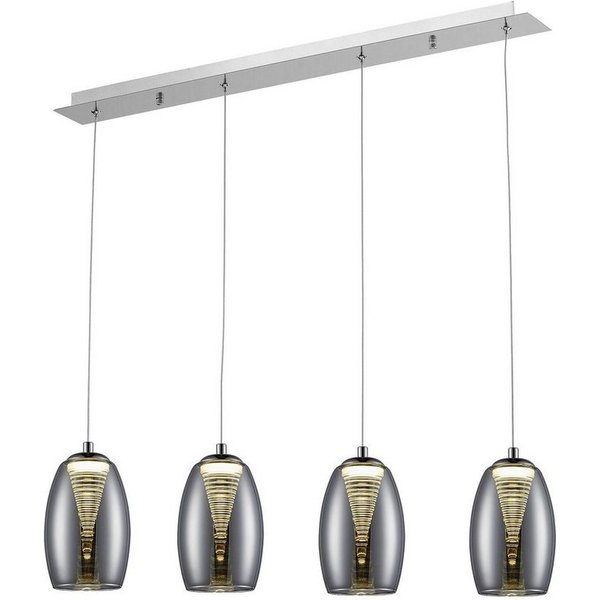 Brilliant Pendelleuchte Metropolis, LED fest integriert, Warmweiß, LED Hängelampe 4flg chrom/rauchglas easyDim
