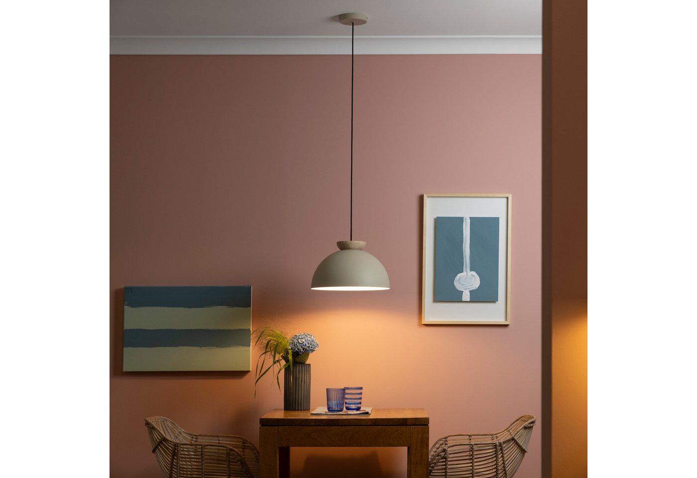 Brilliant Pendelleuchte Nalam, ohne Leuchtmittel, 173 x 35 cm, E27, kürzbar, Metall/Travertin, beige – Bild 3 von 5