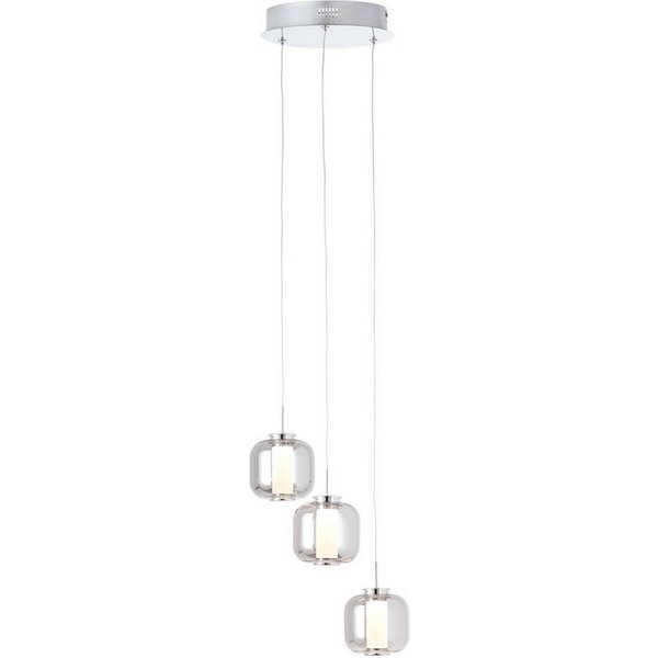Brilliant Pendelleuchte Rafa, LED fest integriert, Warmweiß, LED Hängelampe 3flg Rondell chrom/rauchglas