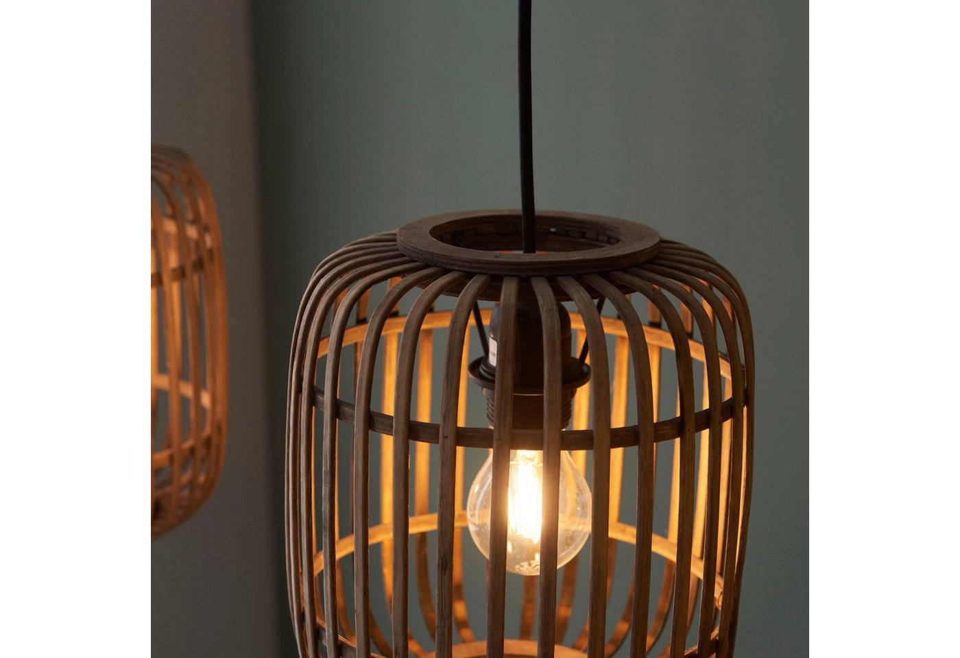 Brilliant Pendelleuchte Woodrow, ohne Leuchtmittel, Bambus Lampe, Nature-Style, 130 x 105 cm, E27 – Bild 5 von 5