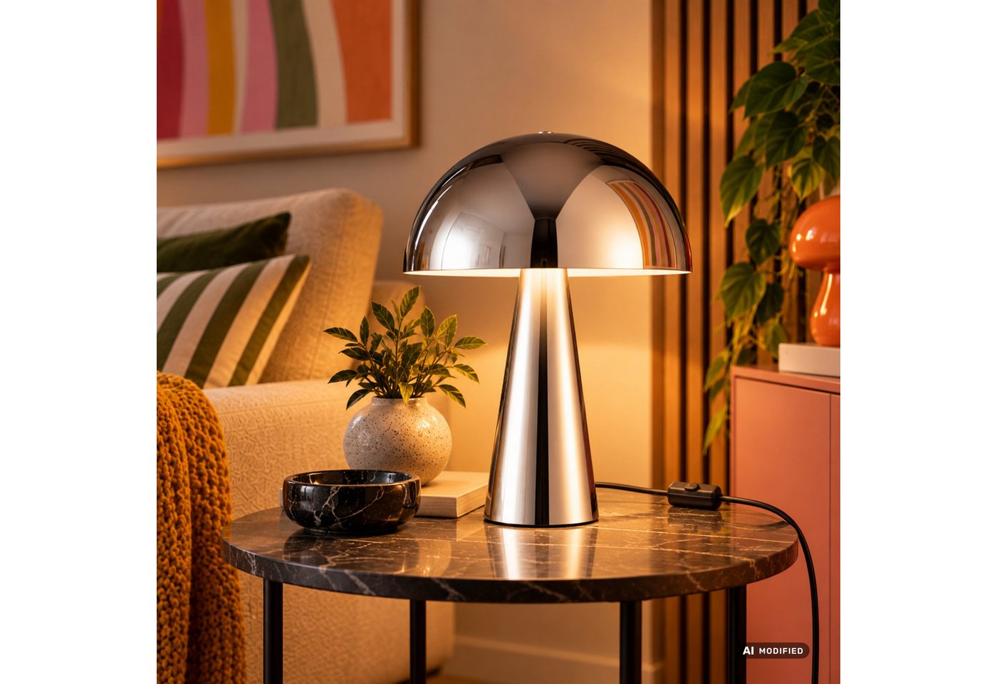 Brilliant Tischleuchte Sigrun, ohne Leuchtmittel, Pilz Tischleuchte, 33 cm, Ø 25 cm, E14, max. 20 W, Metall, chromfarben – Bild 2 von 5