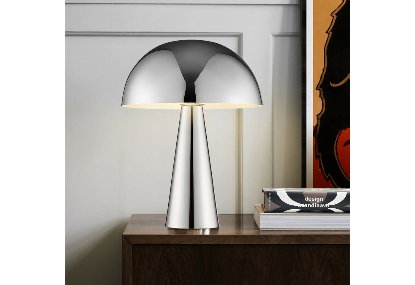 Brilliant Tischleuchte Sigrun, ohne Leuchtmittel, Pilz Tischleuchte, 33 cm, Ø 25 cm, E14, max. 20 W, Metall, chromfarben – Bild 3 von 5